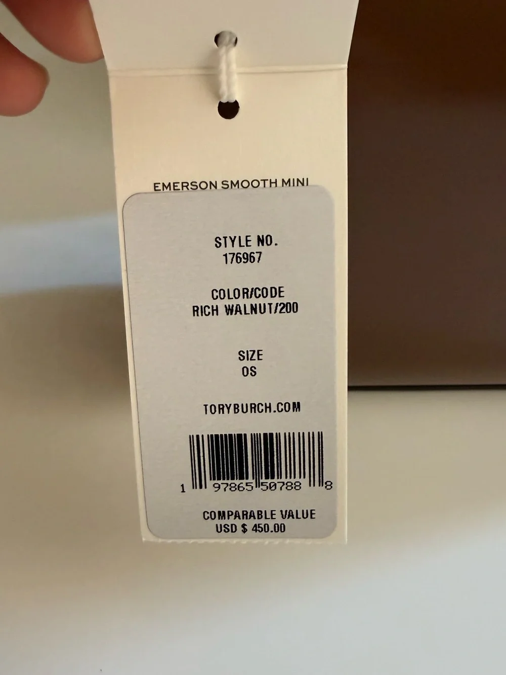 NWT , authentic Tory Burch Emerson smooth mini too handle brown /tan